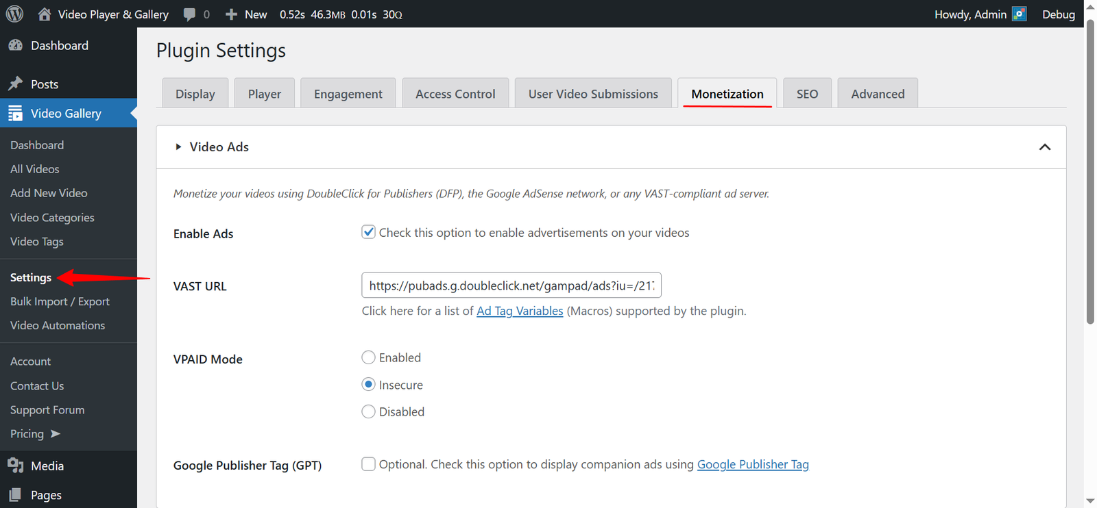 video-ads-settings